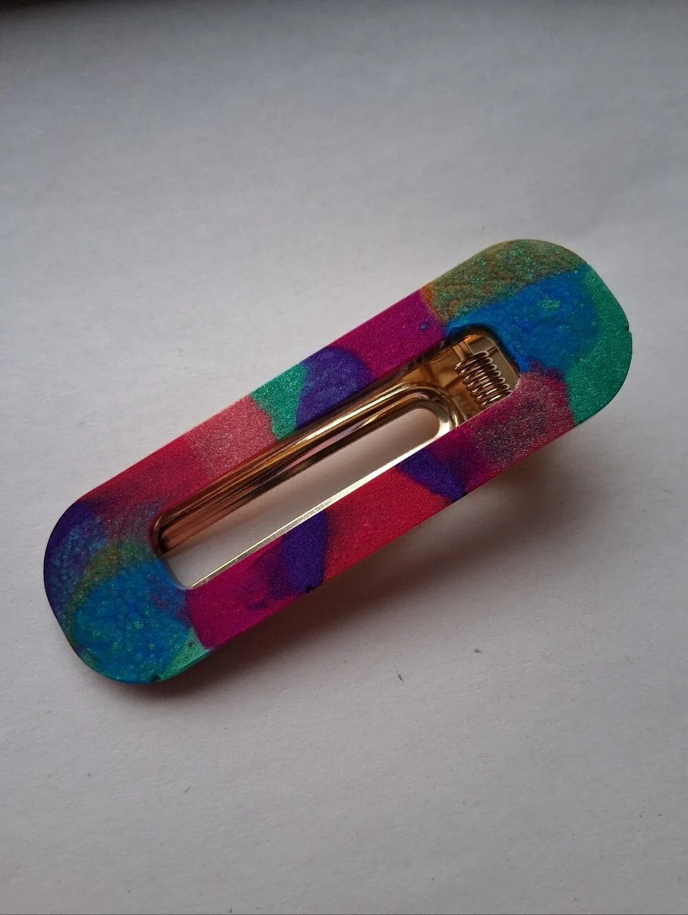 5/$25 Hand Crafted Multicolor Resin Hair Clip - Teal, Pink, Blue, Purple